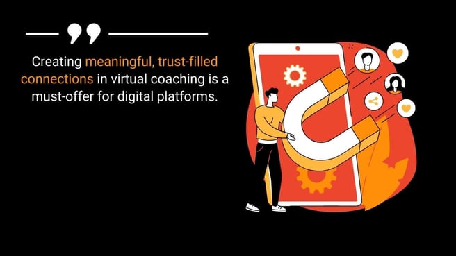 A magnet attracting profile icons towards a smartphone screen, depicting the creation of meaningful, trust-filled connections in virtual coaching